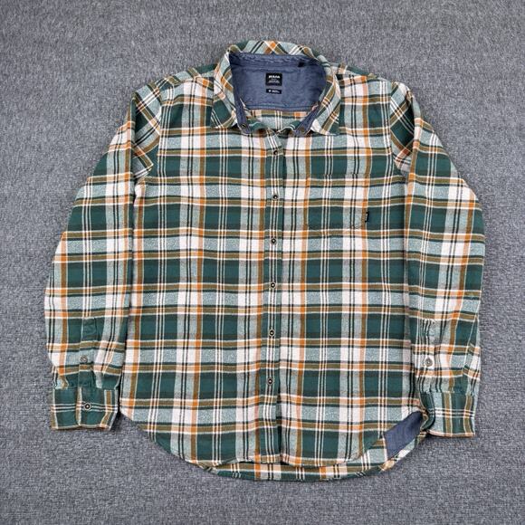 Prana Snap Plaid Flannel Shirt Men’s Medium Green Organic Cotton Outdoor‎ - Picture 1 of 6